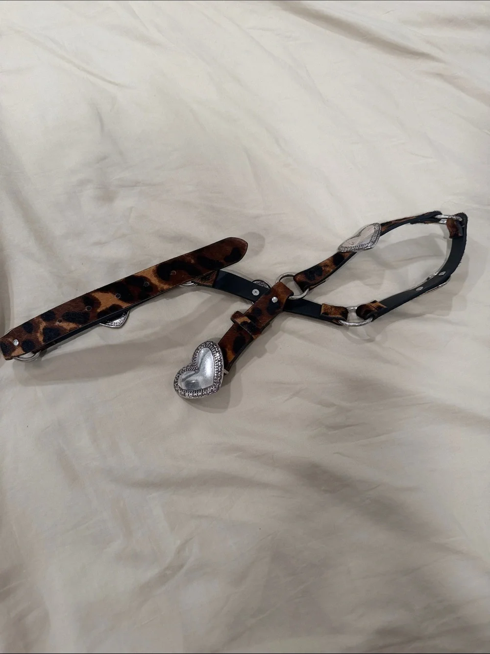 Zara Leopard Print Belt with Silver Heart Buckles